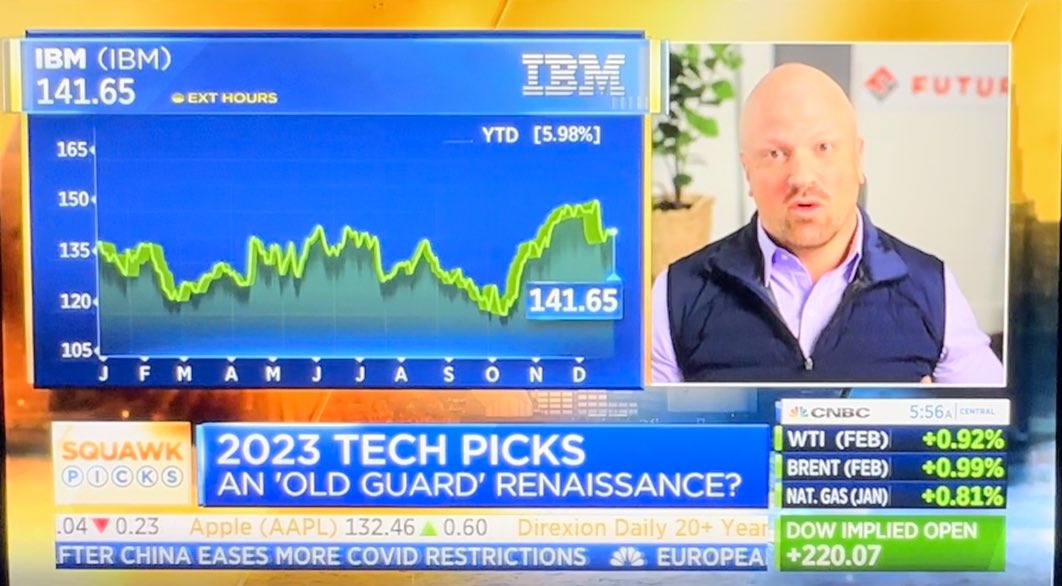 Always fun to chat with <a href="/andrewrsorkin/">Andrew Ross Sorkin</a> on <a href="/SquawkCNBC/">Squawk Box</a>. This time we discussed why legacy tech names like <a href="/IBM/">IBM</a>, <a href="/Cisco/">Cisco</a>, <a href="/HPE/">HPE</a>, <a href="/SAP/">SAP</a> and <a href="/Oracle/">Oracle</a> could be interesting in 2023 as enterprises look to get more from their existing #tech investments. 

$IBM $HPE $CSCO $SAP $ORCL