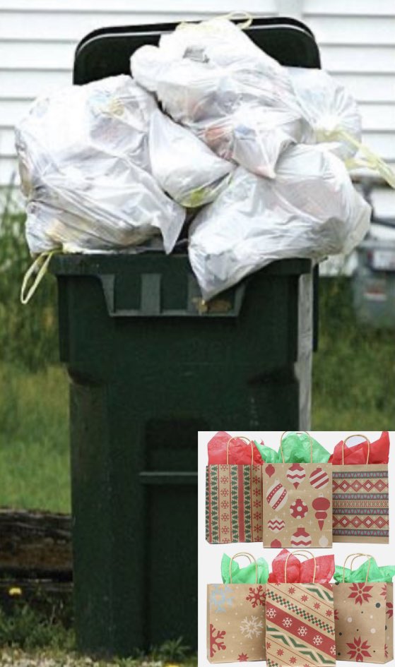 Reusable Holiday Gift Bag Industry Scoffs as Overflowing Garbage Bin Crisis Reaches Critical Stage at Homes Across Village; “Perfect Storm” of Christmas, Christmas at the End of the Week, Gluttonous Lifestyles, Monday Holiday Combines to Strain Capacity