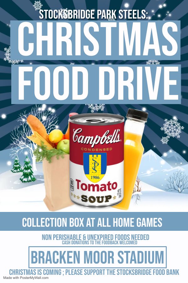 Remember our <a href="/sheffieldfc/">Sheffield Football Club</a> game is also our major food bank drive