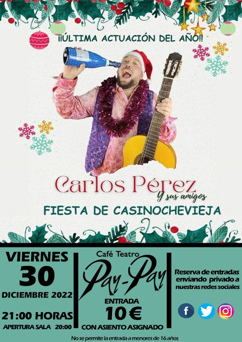 Este Viernes  estaré en mi segunda casa  en una noche de Navidad-Carnaval dónde daremos rienda suelta a nuestra loca imaginación ... 
Con las colaboraciones marca de la casa y alguna sorpresa  
 🎟️Pilla tu entrada🎟️ en las redes sociales del 
Café-Teatro El PayPay
👊👊👊