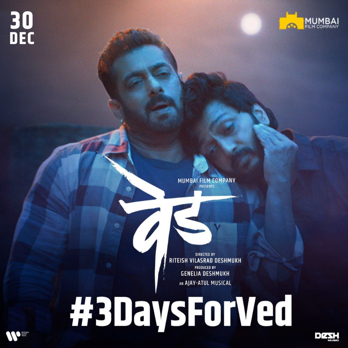 वेड लावायला येतोय फक्त ३ दिवसांत.
Watch our madness in theatres near you in just 3 days!
.
.
.
#3DaysForVed #Ved30Dec #Ved