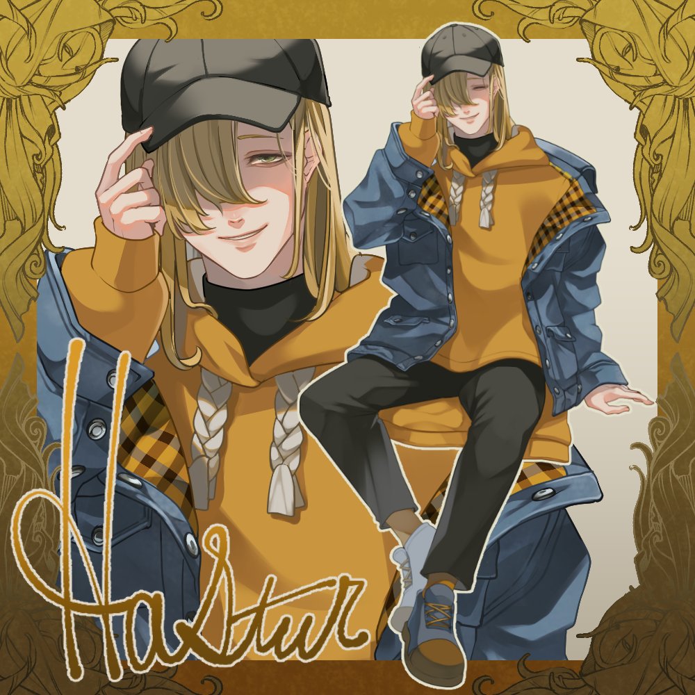 jacket hat 1boy male focus hair over one eye blonde hair hood  illustration images