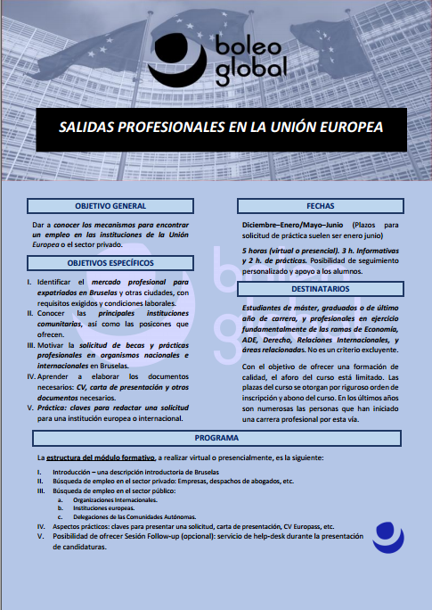 BoleoGlobal's tweet photo. Como parte de nuestra Responsabilidad Social durante este mes de diciembre y el próximo de enero impartimos nuestros módulos de formación para orientar a nuestros jóvenes sobre las oportunidades profesionales en las organizaciones europeas e internacionales.
Échale un vistazo! https://t.co/ttQJbRYkRo