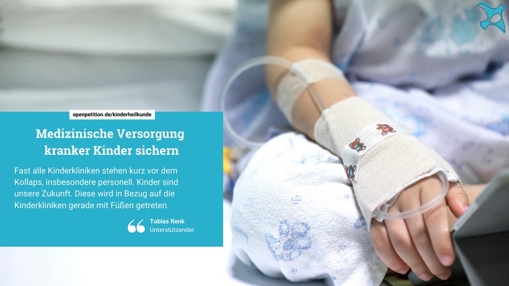 openPetition's tweet photo. Zu wenige Betten, lange Wartezeiten, überlastetete Notaufnahmen - die medizinische Versorgung von Kindern 🧒 ist oft nicht mehr gewährleistet. Eine #Petition fordert die Regierung auf, die Kinderheilkunde so schnell es geht zu stärken 🏥 Was denkst du?
✍️ https://t.co/gOUoiSYmLL https://t.co/HyGL20ot8j