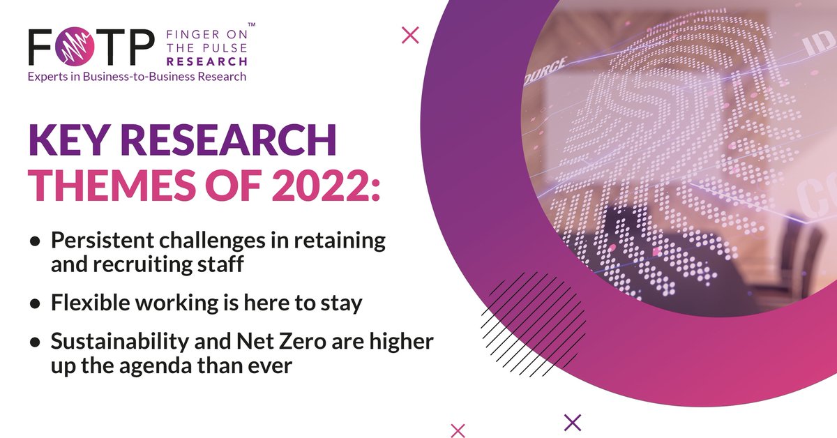 FotpResearch's tweet photo. As the year wraps up, it feels like a good time to recap some of the key themes from our 2022 research projects: Retaining staff, Flexible working,  Sustainability, and Net Zero. FOTP helps businesses make critical decisions.  For more info get in touch projects@fotpresearch.com https://t.co/TKirTUzdWO