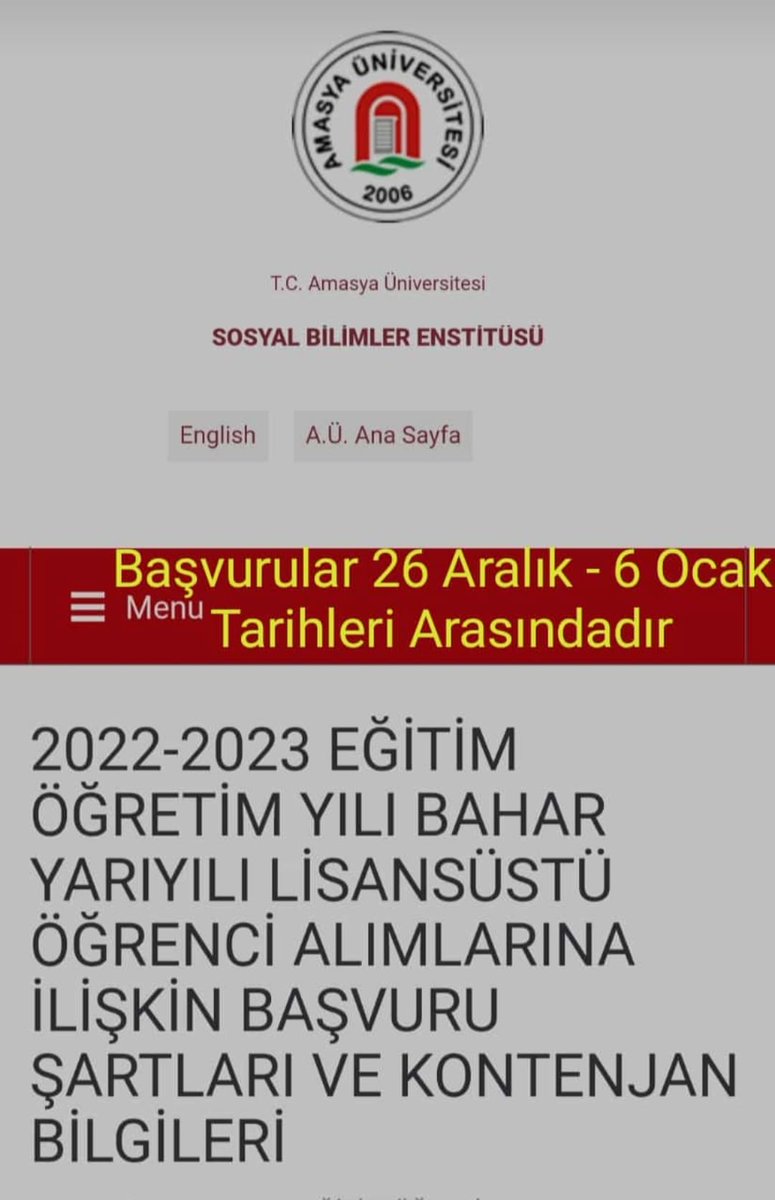_alitoraman's tweet photo. Amasya Üniversitesi Lisansüstü Öğrenci Alımı
https://t.co/xO52Uu9Rd6 https://t.co/QzUrikFNIo