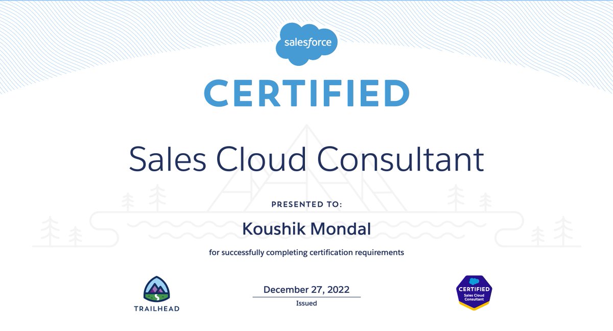After multiple reschedules, I am excited to share that I've completed the <a href="/salesforce/">Salesforce</a> Certified Sales Cloud Consultant certification.

Thanks to the <a href="/trailhead/">Trailhead</a> team for all the preparation resources.

<a href="/SalesCloud/">Agentforce Sales</a> #Salesforce #salesforcecertified #ohana #learning