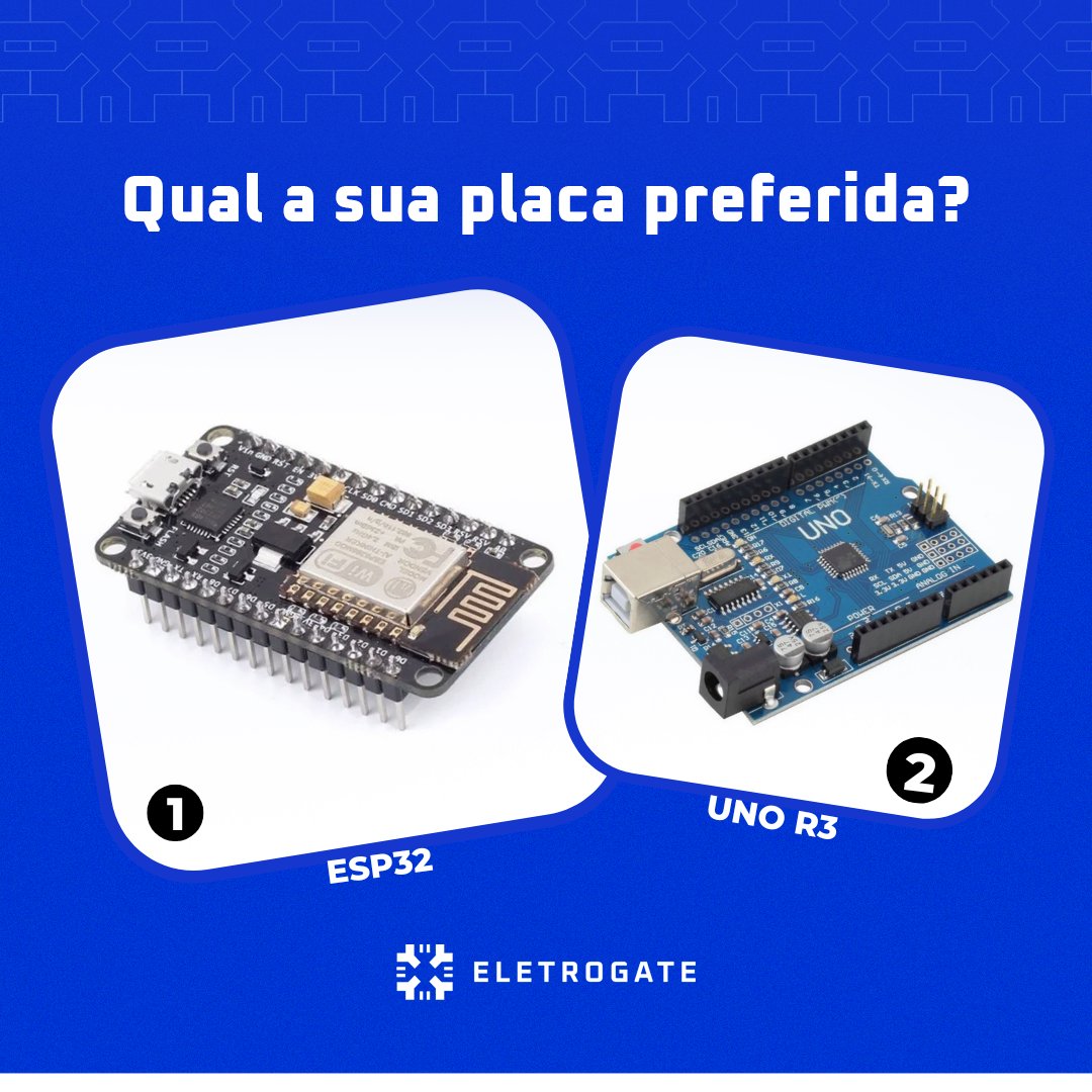 eletrogate's tweet photo. 💣 Lançamos e saímos correndo.
E aí? Qual é a sua preferida? Qual é a melhor?
Deixe aqui sua resposta
#Arduino #Robótica #ESP32 #UNOR3 #Prototipagem #DEV #Python #Java #Linux #Placa #Sensor #Maker #ProjetoComArduino #Microcontrolador https://t.co/s7NUNq40sC