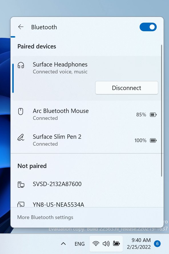 JenMsft's tweet photo. @nguyenle182 @Microsoft In the latest version of Windows 11 (22H2), you can now manage Bluetooth devices right from the taskbar https://t.co/MiyB43BEd2