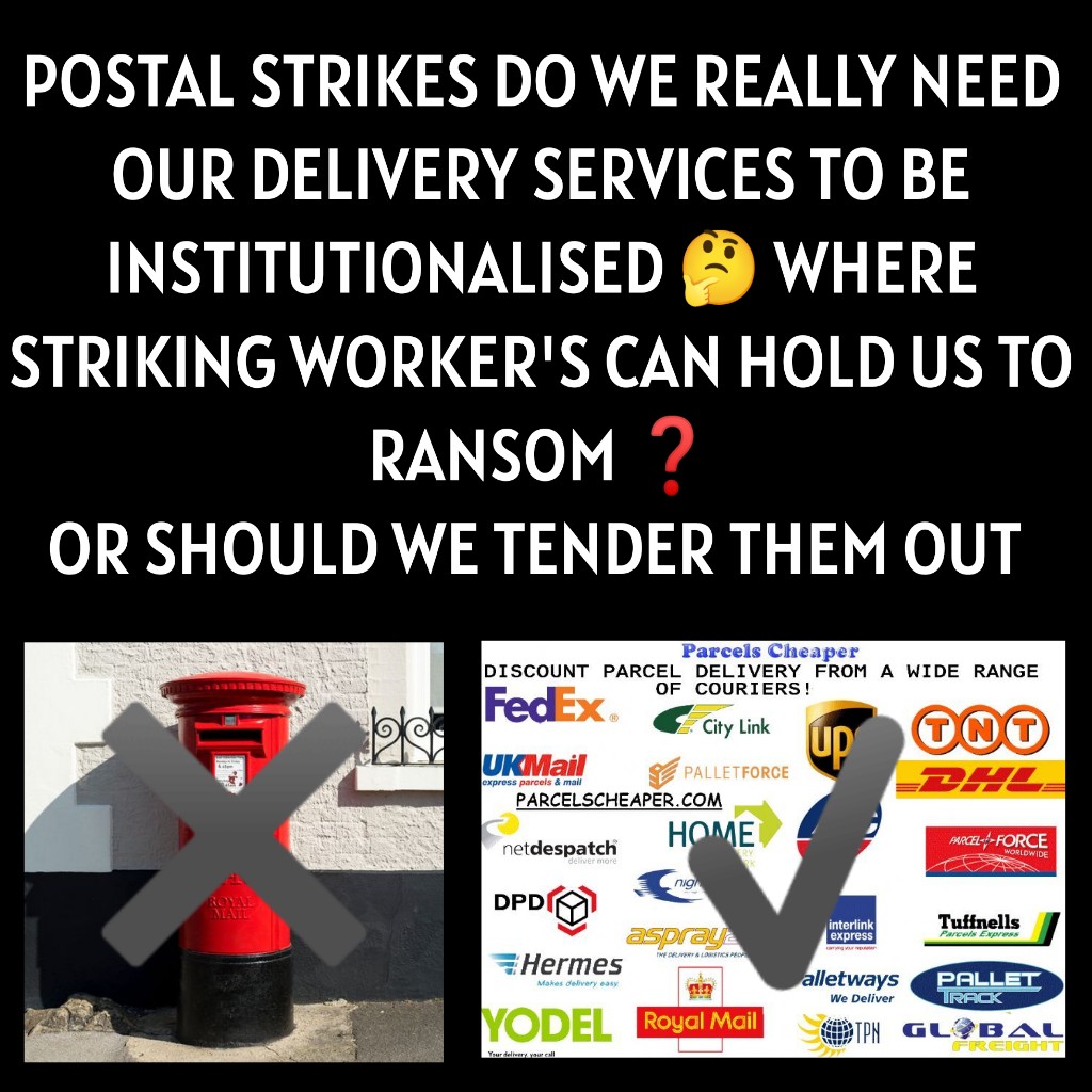 #royalmailstrikes   #RETWEET FOR TENDER THE ROYAL MAIL CONTRACT TO THE HIGHEST BIDDER.