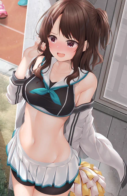 照れながら校舎裏でチア服着て応援してくれるJKちゃん『き・・・キミのためとかじゃないから・・・!!』#今年も残りわずかなので今年一番伸びた絵を貼る見た絵描きさんも強制でやる 