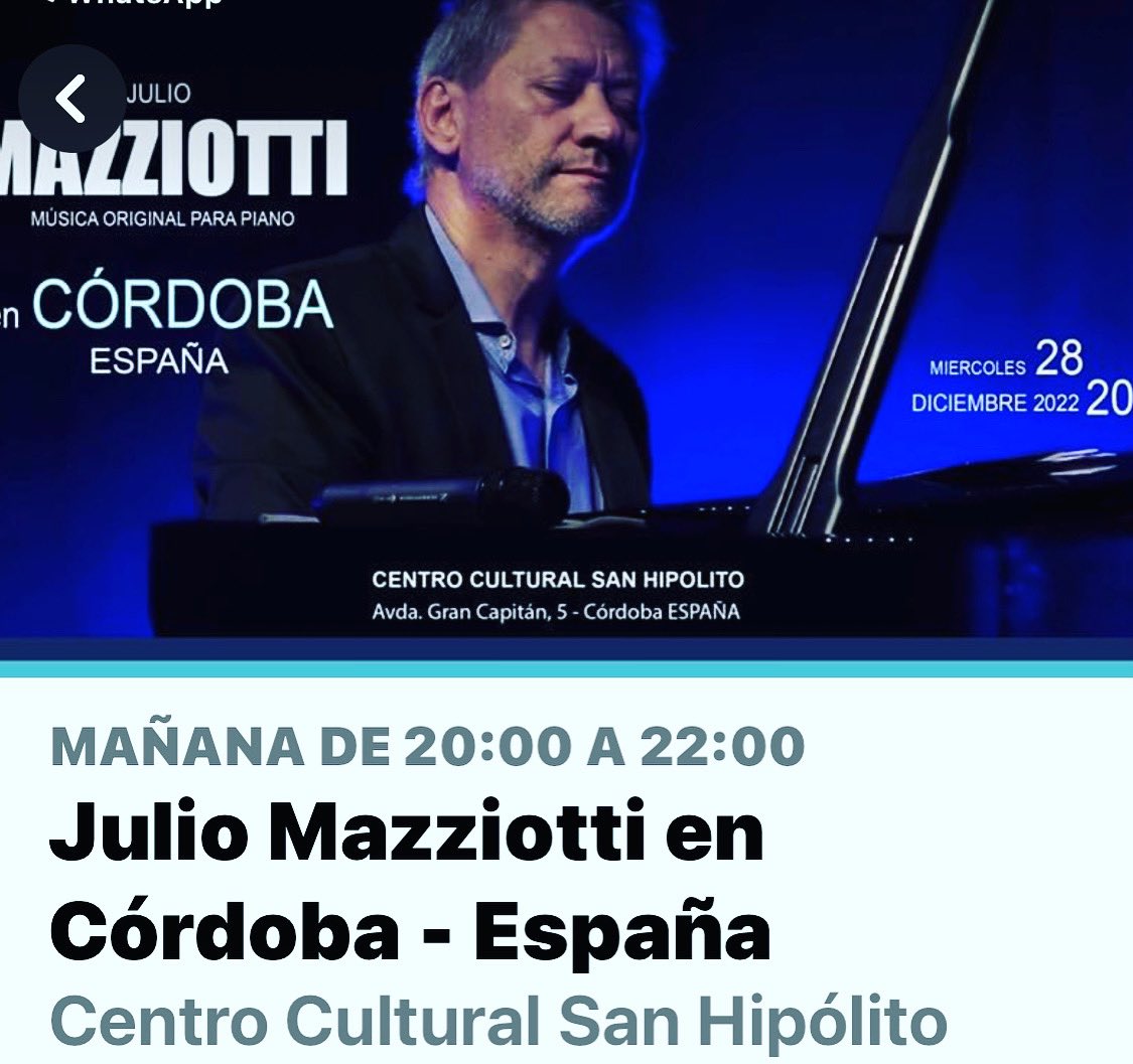 Mañana miércoles concierto de Julio Mazziotti en el Centro Cultural San Hipólito, pero antes estará con nosotros en Córdoba TV. 🪅🎹
