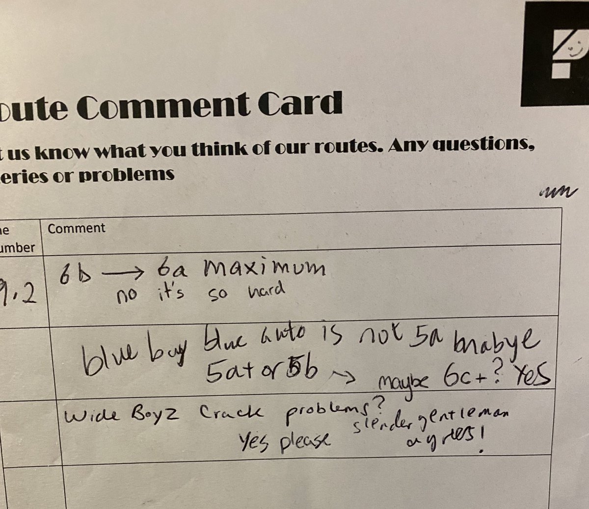 atmay1712's tweet photo. @wide_boyz saw this in the route comment card @Parthian_HGT ! Great gym and lots of crack love! https://t.co/YS47eAEiGH