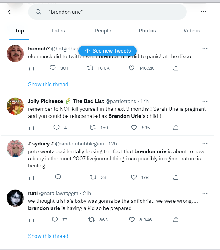 CStrophic's tweet photo. ok, i havent been active in the EMO fandom in like a couple of years and i see brendon urie trending and I SEE THAT HIM AND SARAH ARE HAVING A CHILD?!?! WHAT!?!? #brendonurie #Panicathedisco https://t.co/Se27Hd1Y4U