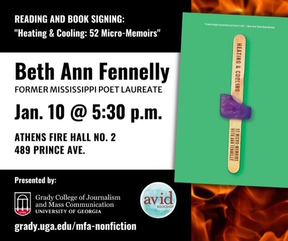 AvidBookshop's tweet photo. @UGAGrady and Avid Bookshop  present a book reading and signing event by former Mississippi Poet Laureate Beth Ann Fennelly, who will read from her work Heating &amp; Cooling: 52 Micro-Memoirs. * Fire Hall No. 2, 489 Prince Ave. * Jan. 10 * 5:30pm #AvidEvents https://t.co/6RJBNJJqhO