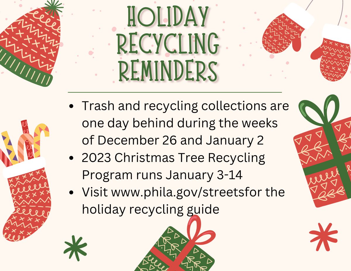 🗑️Trash/recycling collections are one day behind this week and next in observance of the holidays
🎄Christmas Tree Recycling Program runs January 3-14
♻️Find ways to recycle common household items during the holiday season and all year
ow.ly/H8xm50Mcthc