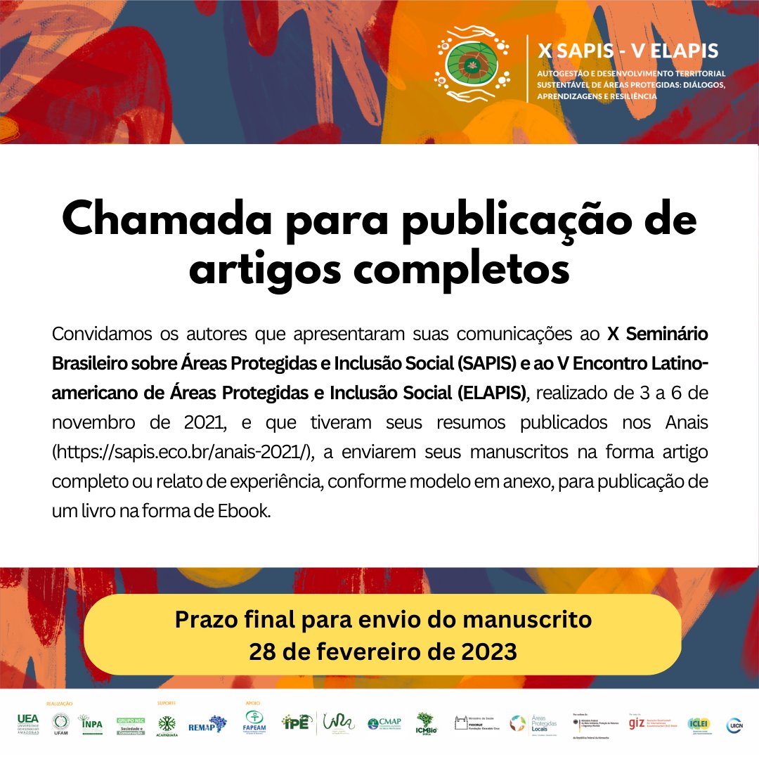 sapis_elapis's tweet image. Começamos a receber os artigos completos para publicação do Ebook do evento. Acesse sapis.eco.br/publicacoes-e-…  e saiba mais sobre os detalhes fazendo o download do edital.
Fique atento ao prazo para envio do documento.