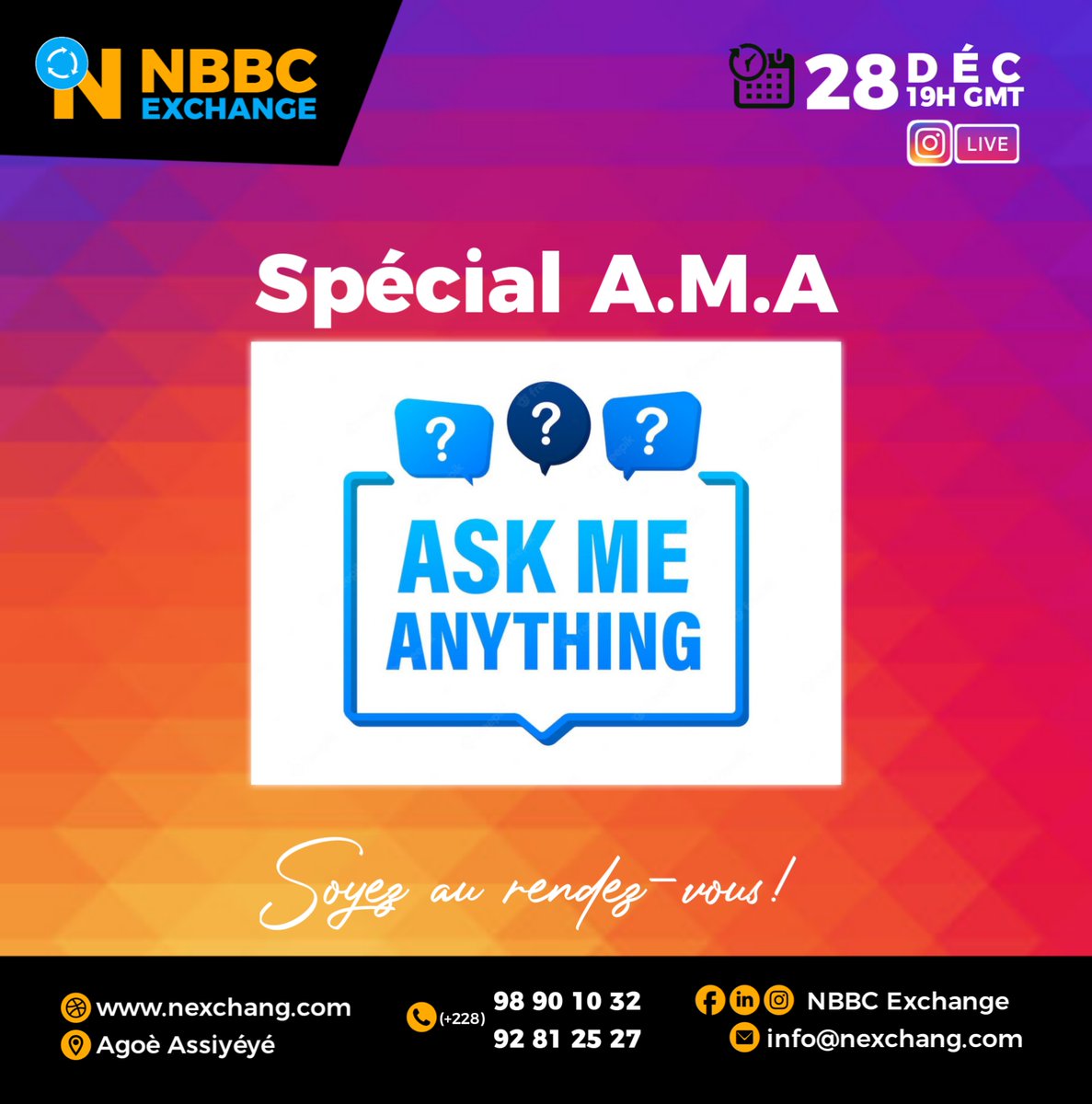 Pour évoluer il faut se remettre en cause pour cela notre prochain live sera un AMA  . 
Venez nous dire nos limites, les choses que nous devrions corriger.
Rdv demain à 19h GMt sur notre page Instagram