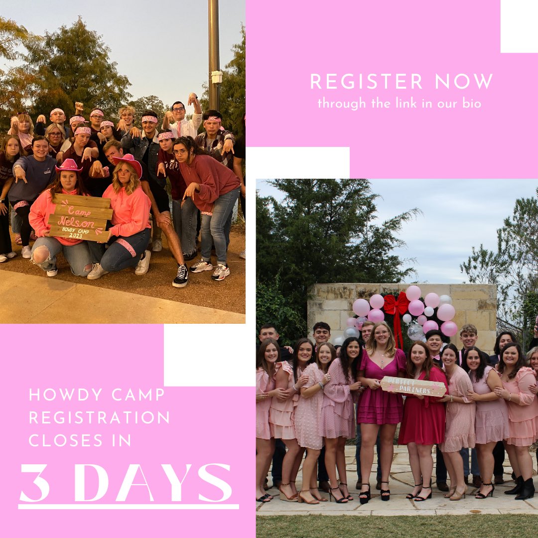 TAMU_ATC's tweet photo. Howdy Camp registration closes on December 30th, and you could be apart of our pink Camp Nelson 🤩🧠 Howdy Camp is January 5th-7th! https://t.co/fC1h7GcrqV