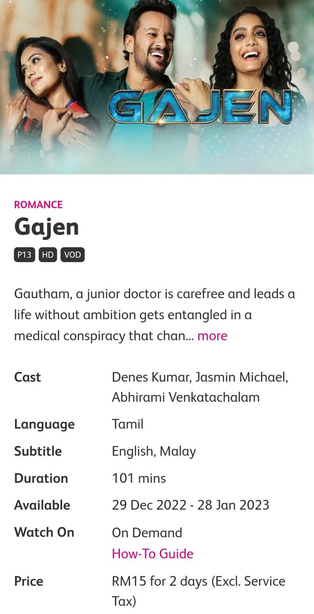 ulagam_cinema's tweet photo. Malaysia Tamil Movie #Gajen Streaming in Astro First (Video on Demand) 

RM15 for 2 Days Subscription

@Denes_Astro @pvimala  @kathirthan
@ShameshanM
 @jasminmichaeljm @AbhiramiVenkat3
@VeeduProduction  @Astro_Ulagam https://t.co/lvay5DbkYV