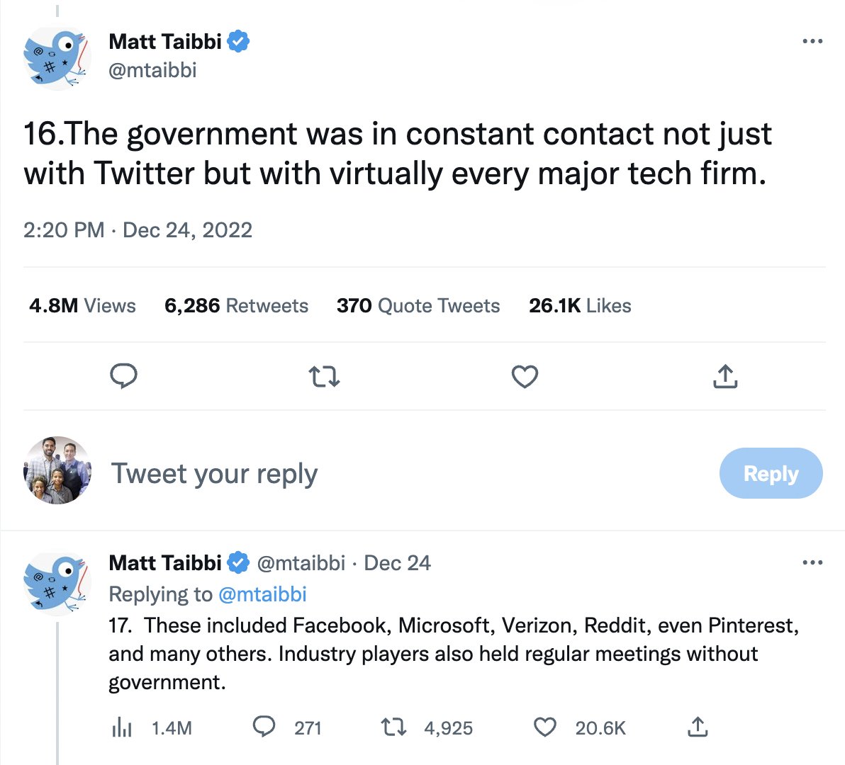 For the crime of reporting that the US Security State agencies are heavily involved in Big Tech's censorship regime, and for confessing that he found this deeply disturbing, liberals have spent a full week saying that <a href="/mtaibbi/">Matt Taibbi</a> has mental health problems and needs therapy.