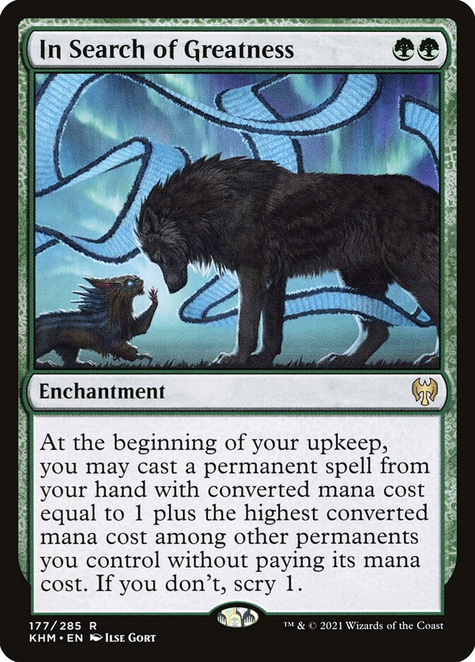 theDeck's tweet photo. Some of my favorite cards from 2021. 

If your deck is mostly permanents, don't overlook In Search of Greatness. https://t.co/fc7aUlESC9