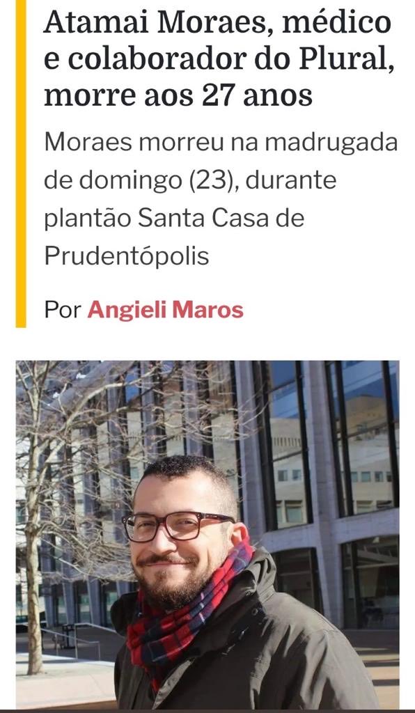 RafaelFontana's tweet photo. Entusiasta das agulhadas, médico morre aos 27 anos no Paraná.
Crítico de Djokovic e da posição do governo brasileiro, Atamai Moraes soma-se às vítimas de um movimento global tão irresponsável quanto criminoso.

Que os verdadeiros responsáveis comecem a ser punidos. https://t.co/lFHRDANitF