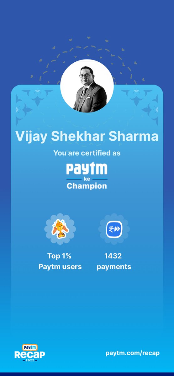 vijayshekhar's tweet photo. Certified Paytm 💙 at https://t.co/BN1ydp4UB1 ! https://t.co/XnoDzEPjVw