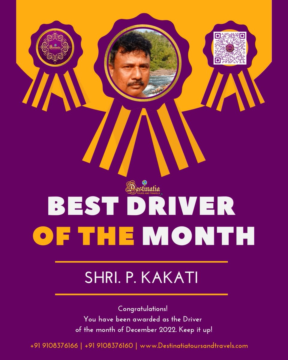 💜 DRIVER OF THE MONTH 💜
💜 December 2022💜

#Destinatia #TravelWithDestinatia #HappyDestinatian 
#driver #driverofthemonth #december #bestdriver #TeamDestinatia #Potd #appreciationpost #recognition #TravelPartner #travel #tourism #travellers #carrental #tourpackage #followers