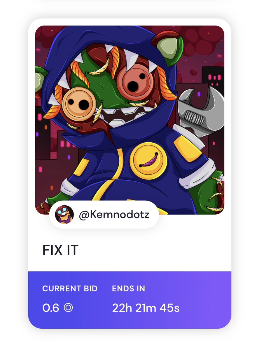 FIX IT 🔧🛠️
voodoo doll on <a href="/formfunction/">Formfunction</a>

Current bid 0.6 SOL
Join a bid bid now! 👉 formfunction.xyz/@Kemnodotz/GfU…

Thank you for support ❤️
#solanaNFT #solanacommunity #nftcollector #NFTTHAILAND #SolanaArt