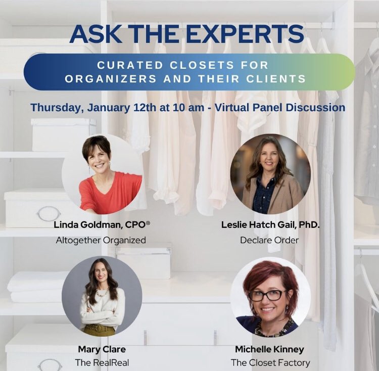 LeslieHatchGail's tweet photo. Excited to be part of this virtual panel of organizing and productivity experts for GO Month 2023! We are sharing “thoughtful and sustainable philosophies for wardrobe styling and storing.” 

(Graphic created by NAPO Chicago’s Marketing Team)
#NAPOPro #GOMonth2023 https://t.co/dKQTZk1TiT
