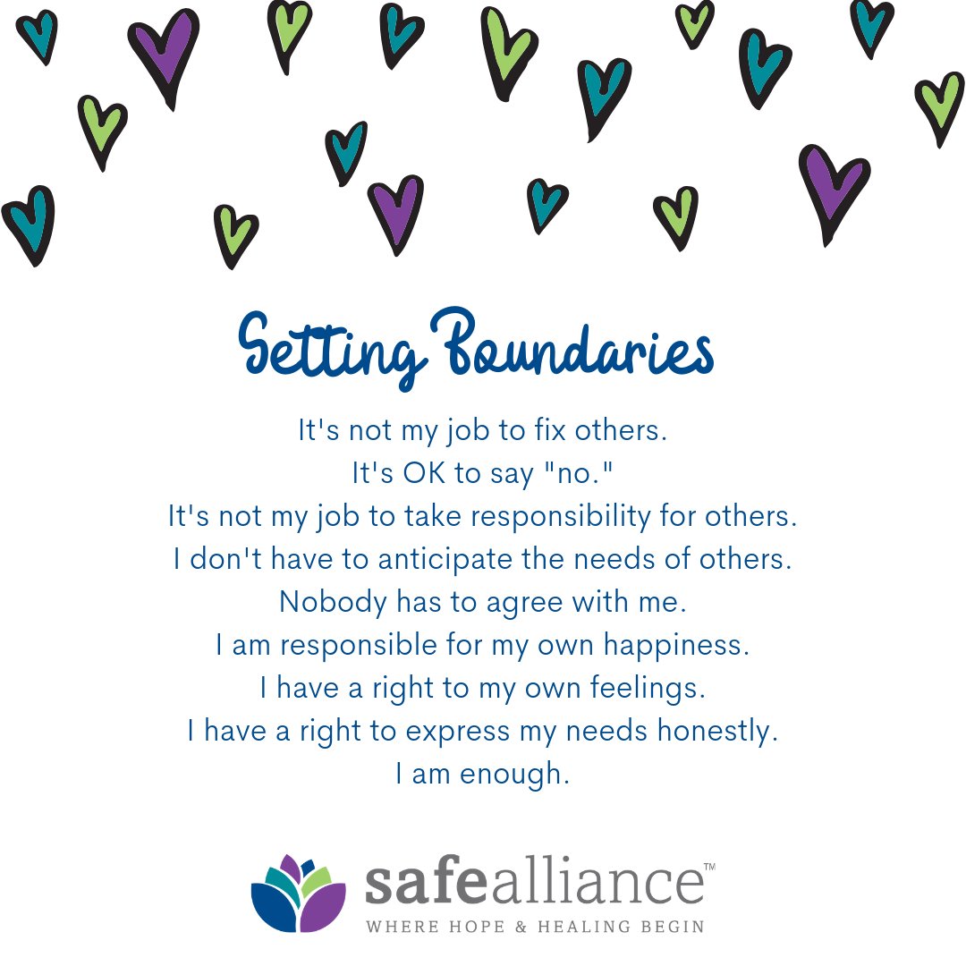 Safe_Alliance's tweet photo. #Boundaries remind us that sometimes we must say "no" to others in order to say "yes" to ourselves. Boundaries are particularly important for survivors of trauma related to domestic violence and sexual assault. #SafeAllianceCLT #mondayreminders #selfcare https://t.co/WIzxpwIFmA