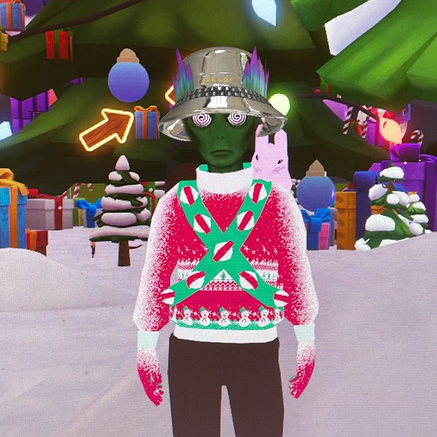 dressxcom's tweet photo. Lovely to see our #Genesis holders being creative with their wearables! 
Here is @_wampa__stompa wearing the Genesis NFT bucket hat in @decentraland and @monaverse 

Merry Xmas! https://t.co/IYa2H62XkO