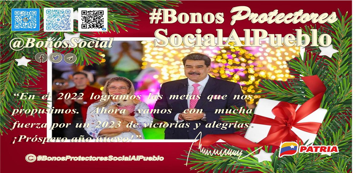🖥️ Usuarios del #SistemaPatria recibirá la notificación a través del 3532 y la aplicación #veMONEDERO.

“En el 2022 logramos las metas que nos propusimos. Ahora vamos con mucha fuerza por un 2023 de victorias y alegrías. ¡Próspero año nuevo!”

<a href="/BonosSocial/">Bonos Protectores Social Al Pueblo</a> 
#TradicionesYAlegrías