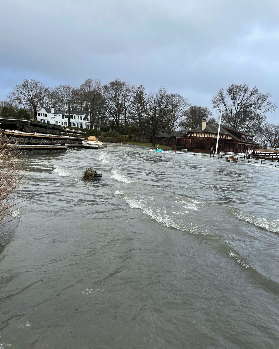 Dux_HM's tweet photo. Mattakeesett Court parking lot near high tide during the Friday 12/23/22 storm. Stored town floats were tethered to keep from floating off in the lot. #harbormaster #coastalstorm #hightide https://t.co/bVDJD7SwwO