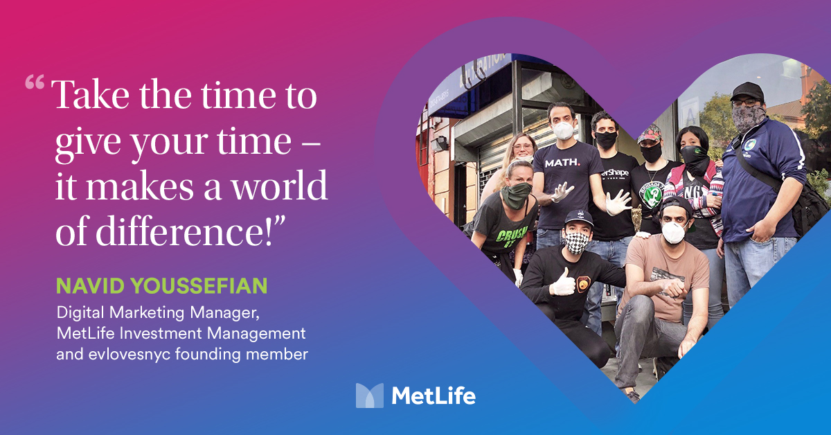 MetLife's tweet photo. MetLife Investment Management’s Navid Youssefian is a founding member of the nonprofit evlovesnyc, and spends his #OutOfOffice time helping his community, providing meals to those in need across NYC’s five boroughs. Learn more: https://t.co/ERPe0iyD31 #AllTogetherPossible https://t.co/TrT1kCh1It