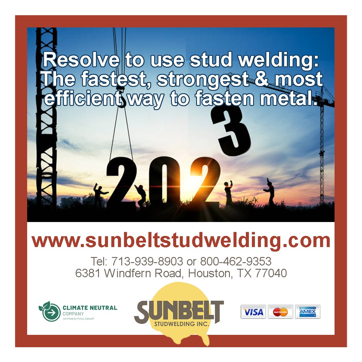 SunbeltStud's tweet image. Make 2023 the year you use our weld studs to improve your production, efficiency &amp;amp; finished product. Call or click here bit.ly/2YKpE1K

#StudWelding #MetalFasteners #SunbeltStudWelding #ArcStudWelding #CDStudWelding #CapacitorDischarge #Weld #Welding #WeldingSupplies