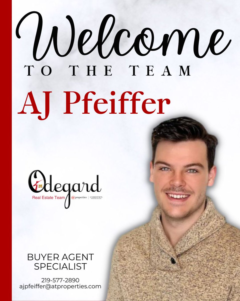 We want to give a big warm welcome to our newest buyer agent specialist, AJ Pfeiffer!

Let's welcome him down in. the comments!

AJ Pfeiffer
219-577-2890
ajpfeiffer@atproperties.com

#odegardteamrealestate #buyerspecialist #newagent #welcome