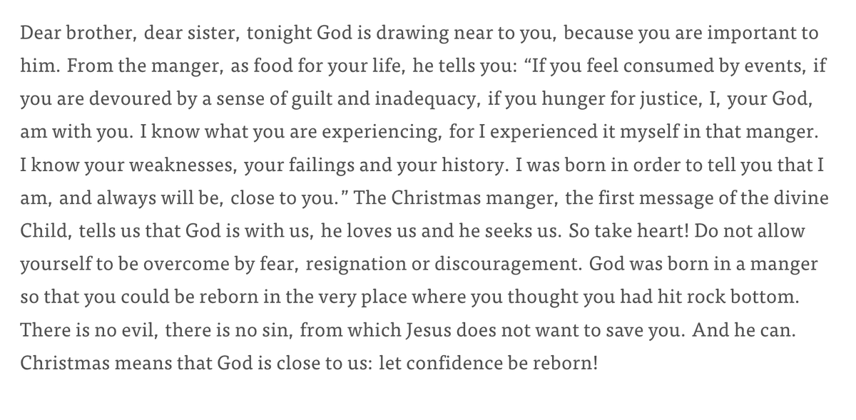 ColleenDulle's tweet photo. From Pope Francis' Christmas Eve homily: "God was born in a manger so that you could be reborn in the very place where you thought you had hit rock bottom."
https://t.co/cCt1nrU1mw https://t.co/wbyBuqr8Su