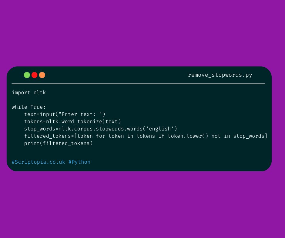 Python NLTK - Remove stop words - Learn more at https://t.co/VcgXcg9HSV ...