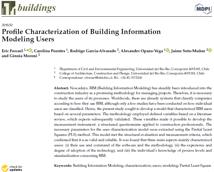 Nuestro último paper sobre caracterización de usuarios BIM publicado en la revista Buildings (ISI WoS Q1/Q2)// Our latest paper on characterization of BIM users published in <a href="/Buildings_MDPI/">Buildings</a> journal (ISI WoS Q1/Q2). Disponible en//Available on mdpi.com/2075-5309/13/1… cc <a href="/Plan_BIM/">Planbim_Corfo</a>