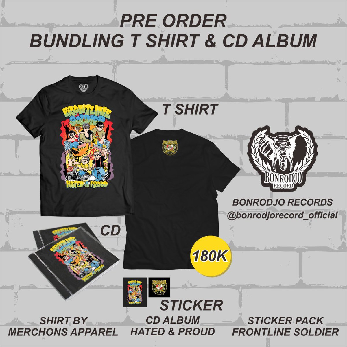 Bundling T Shirt &amp; CD Album FS13
Art work by @nasty_hand

◾ PO 27 Desember 22 - 7 Januari 23
◾ Harga 180K DP minimal 100K 
◾ Diatas XL + 5K
◾ Kaos Merchons Apparel (Basic) sablon Plascharge
◾ Romy ( +62 897-4136-809 )
◾Format Pemesanan 
- Nama :
- Size :
- Alamat Lengkap :