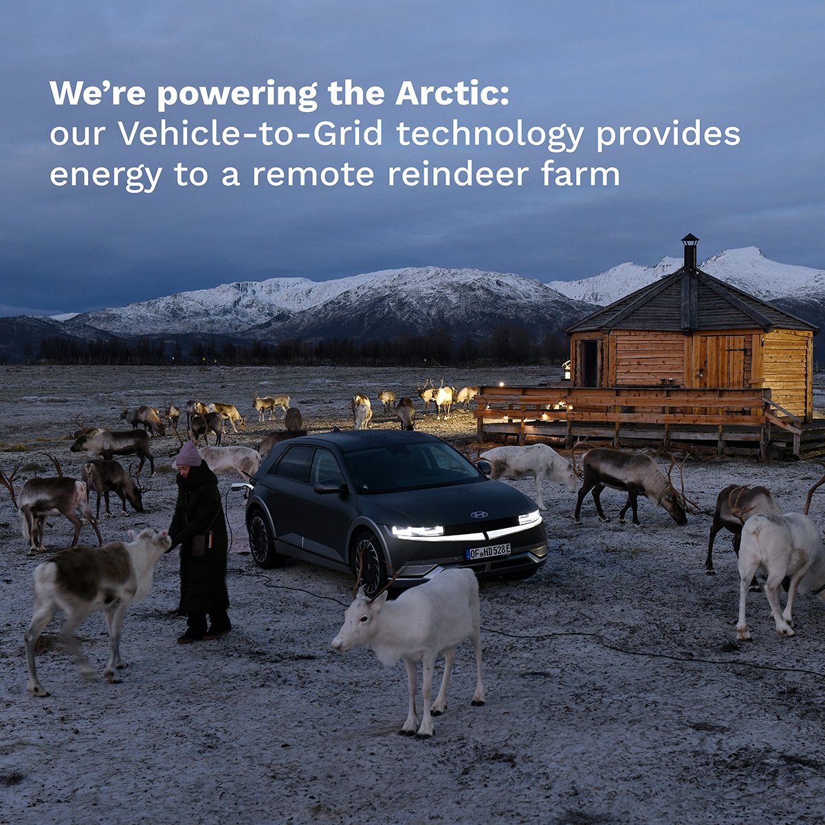 IONIQ 5’s Vehicle-to-Load- technology can be used as a source of portable power across the globe. In Tromsø, Norway we put this to live by empowering a whole reindeer farm with just EV energy. 

Know more about this fascinating story from the link: https://t.co/QTEVKp2ovb https://t.co/PZmKw6pURw