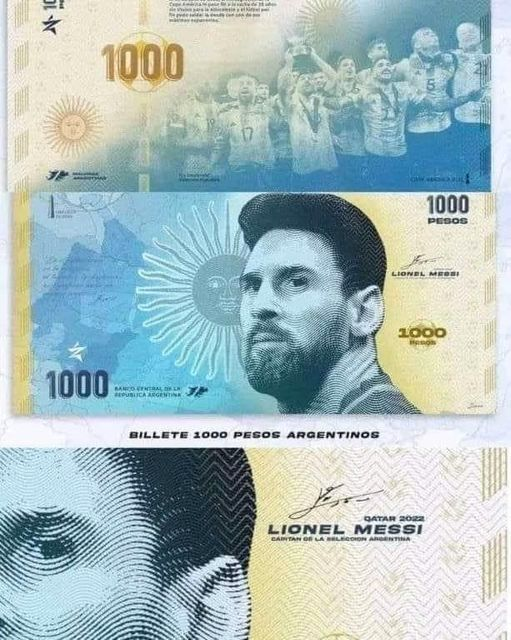 Argentine : La banque centrale d'Argentine mettra en circulation un billet  de 1000 pesos argentins à l'effigie de Lionel Messi et l'équipe nationale  championne du monde selon la presse locale. #Afrique #Actualité #