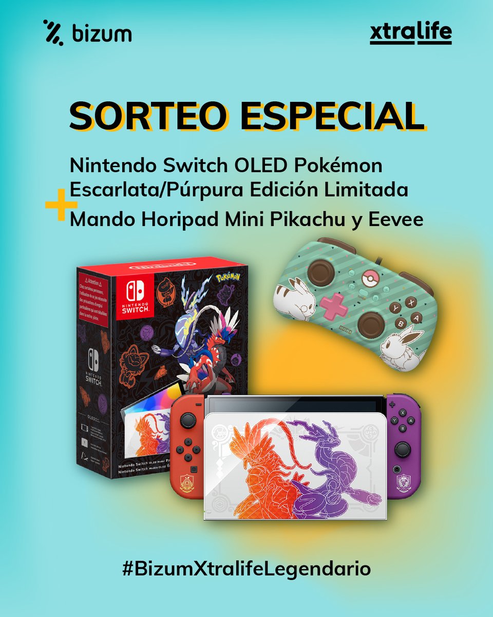 xtralife_es's tweet image. 🚨SORTEO ESPECIAL CON @Bizum_ES 

Llévate una NINTENDO SWITCH OLED Pokémon Escarlata/Púrpura Edición Limitada + MANDO HORIPAD Mini Pikachu y Eevee.

Sigue a @bizum_ES y @xtralife_es, haz RT y comenta con #BizumXtralifePokemon por qué quieres este pack legendario 🎁