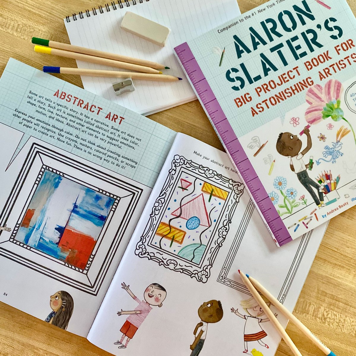 abramskids's tweet photo. From coloring pages to drawing prompts to instructions on how to make your very own puppet show and so much more, the latest #Questioneers project book is the perfect hands-on activity to do with your kids this holiday break! @andreabeaty #AaronSlater https://t.co/WEDncKh1Y8 https://t.co/6XtVDMJeqQ