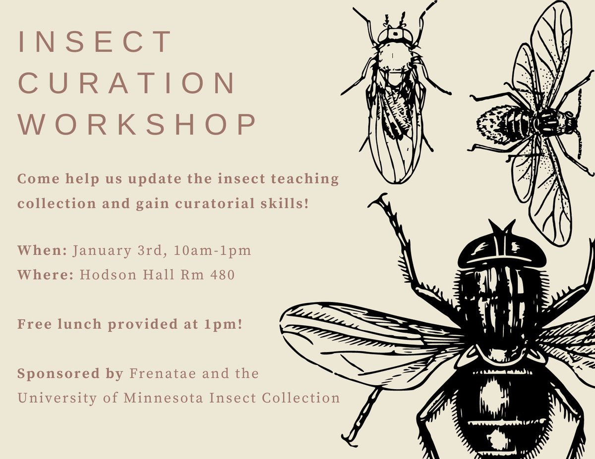 UMN Frenatae (@umn_frenatae) on Twitter photo Join us next Tuesday, Jan 3rd at 10am to help us revamp the <a href="/UMN_Entomology/">UMN Entomology Dept</a> insect teaching collection and gain curatorial skills! Lunch will be provided at 1pm! Join us next Tuesday, Jan 3rd at 10am to help us revamp the <a href="/UMN_Entomology/">UMN Entomology Dept</a> insect teaching collection and gain curatorial skills! Lunch will be provided at 1pm!