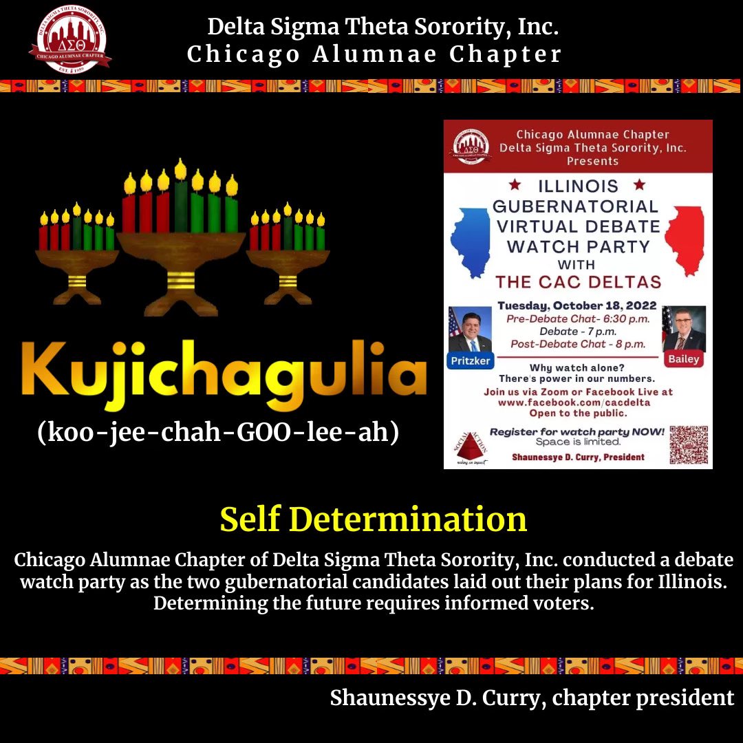 ChicagoDeltas's tweet photo. It’s Day 2 of Kwanzaa, the seven-day Black cultural celebration established by American activist and author Maulana Karenga. Please join the #ChicagoDeltas in recognizing and honoring this day. #Kwanzaa2022 #ShareTheValues #ForTheCulture https://t.co/OkNibKsmMI