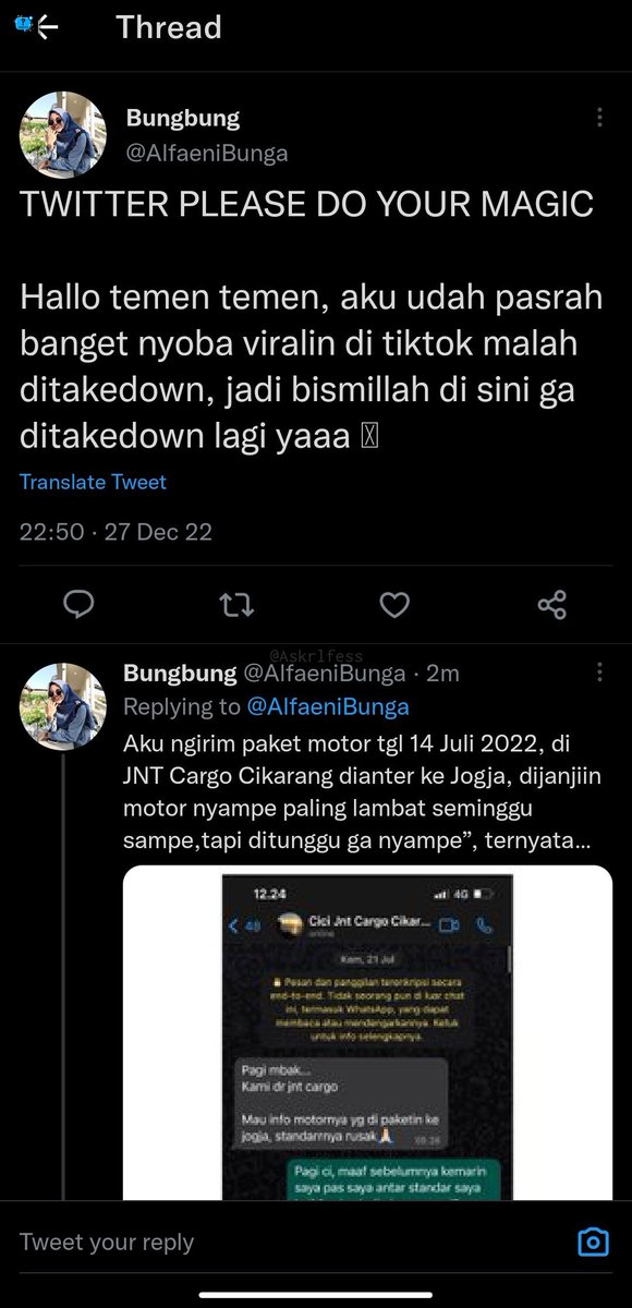 Askrlfess's tweet photo. [Askrl] Temen2 tolong banget bantu viralin dong, temenku nyoba upload di tt malah ditakedown mulu. Padahal dia pihak yang dirugiin di sini sama ekspidisinyaaa. Makasih banyak semuanya, semoga kebaikan kalian dibalas sama Yang Maha Kuasa
Thread aku drop di rep yaa https://t.co/Td60UZSNyD