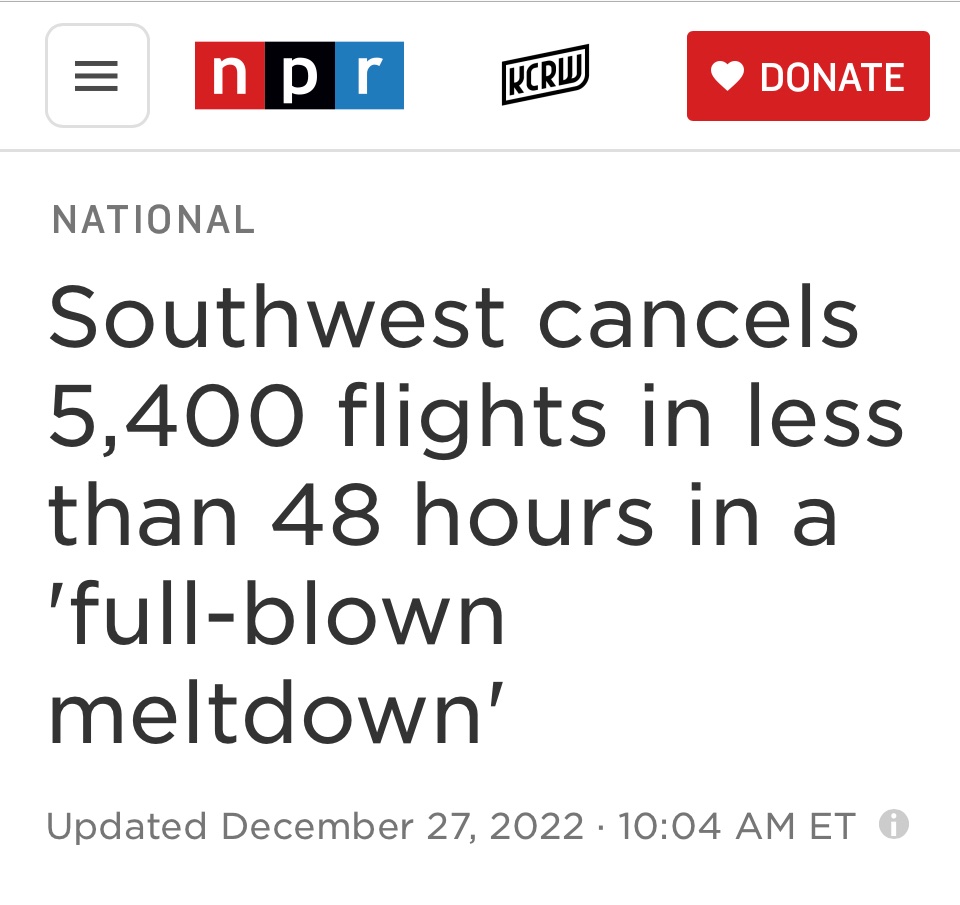 What stage of capitalism is it when a company that got a government bailout and that is paying shareholder dividends is also stranding its customers during the holidays while federal regulators do nothing?